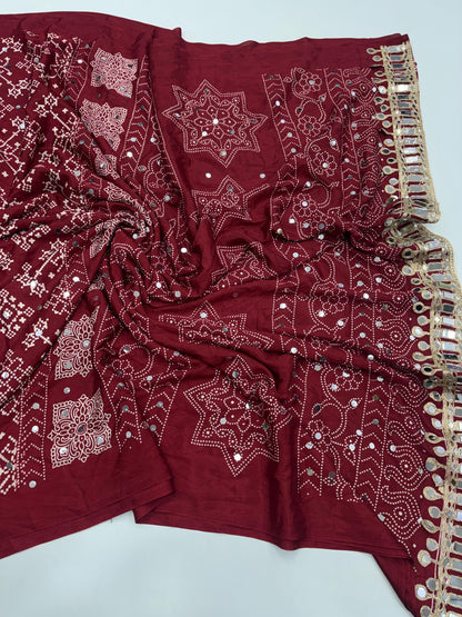 Premium Pure Satin Silk Saree with Real Mirror Work & Rich Pallu