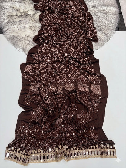Premium Pure Satin Silk Saree with Real Mirror Work & Rich Pallu