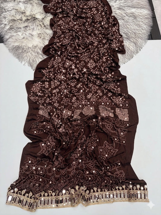 Premium Pure Satin Silk Saree with Real Mirror Work & Rich Pallu
