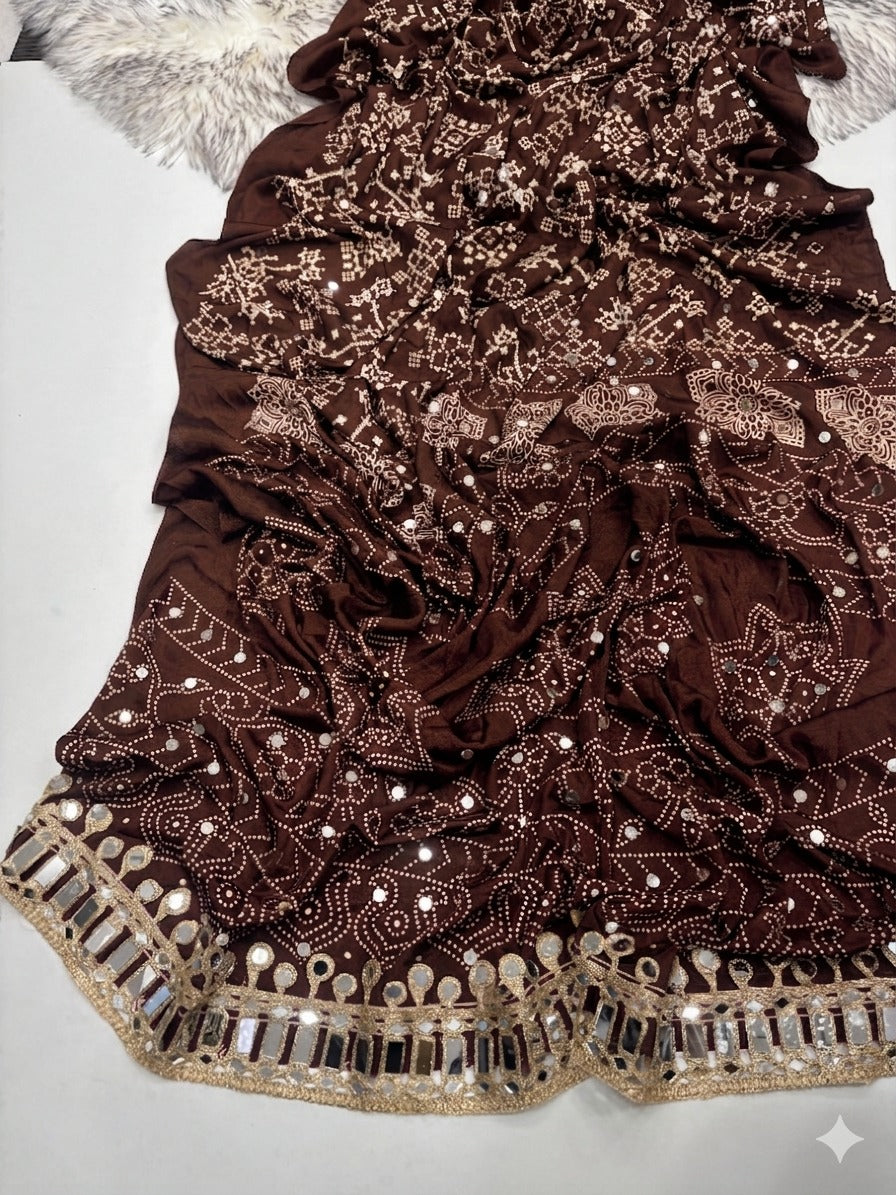 Premium Pure Satin Silk Saree with Real Mirror Work & Rich Pallu