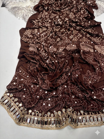 Premium Pure Satin Silk Saree with Real Mirror Work & Rich Pallu