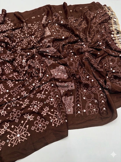 Premium Pure Satin Silk Saree with Real Mirror Work & Rich Pallu