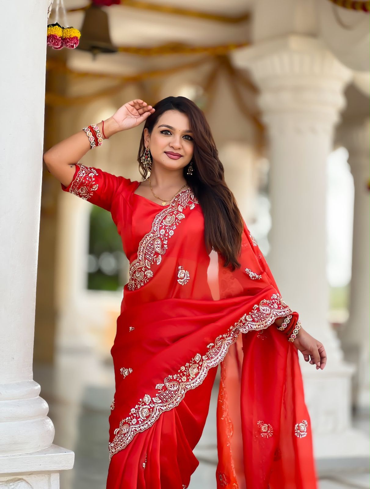 Premium Soft Tissue Saree with Heavy Moti & Beads Embroidery Work