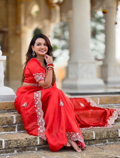 Premium Soft Tissue Saree with Heavy Moti & Beads Embroidery Work