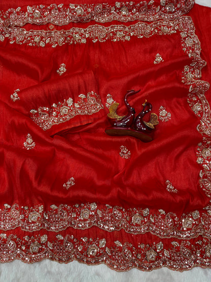 Premium Soft Tissue Saree with Heavy Moti & Beads Embroidery Work