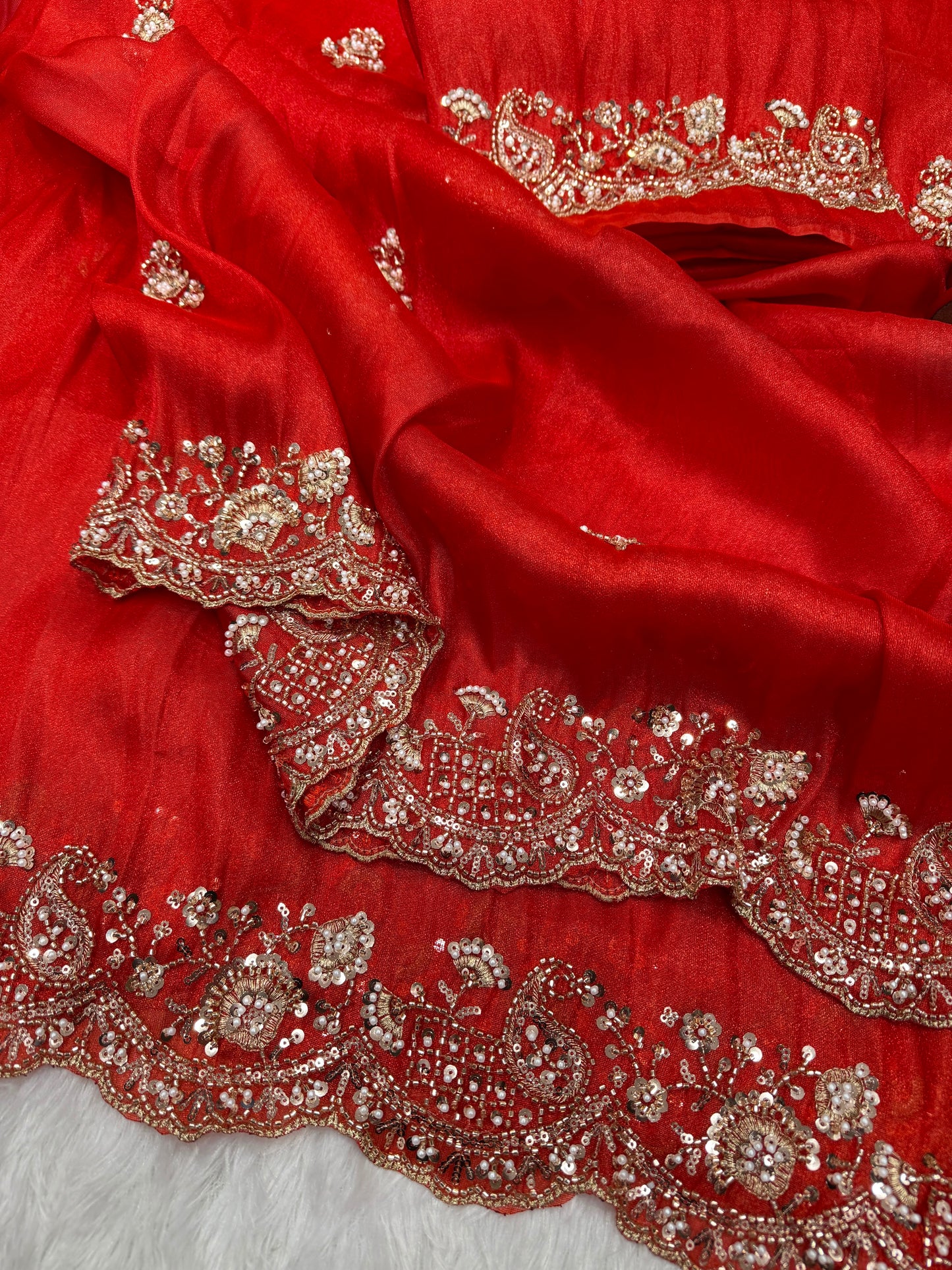 Premium Soft Tissue Saree with Heavy Moti & Beads Embroidery Work