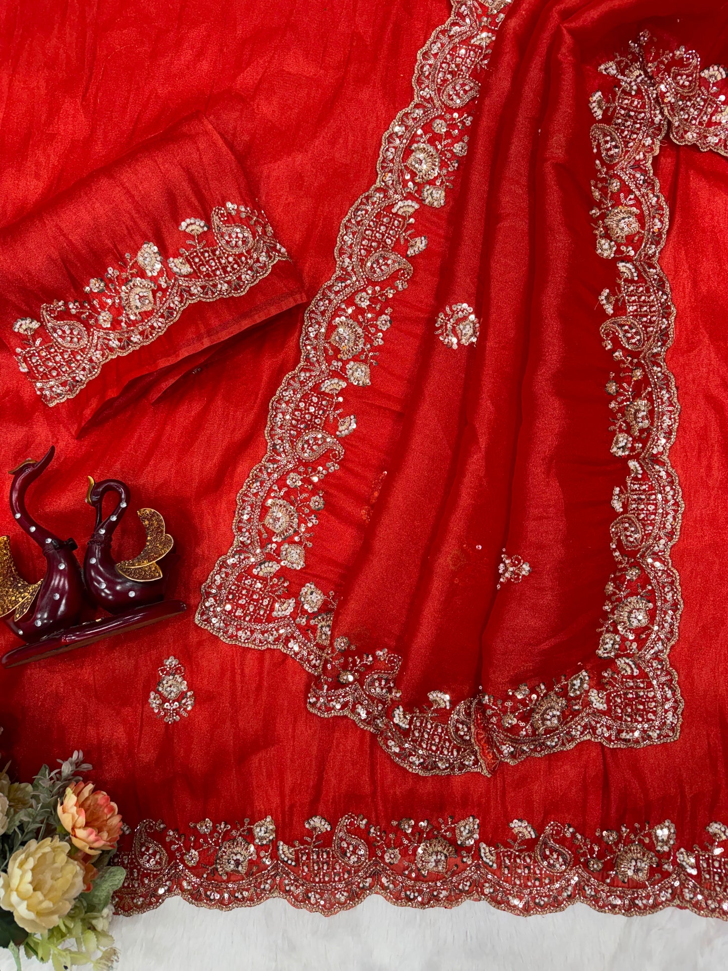Premium Soft Tissue Saree with Heavy Moti & Beads Embroidery Work