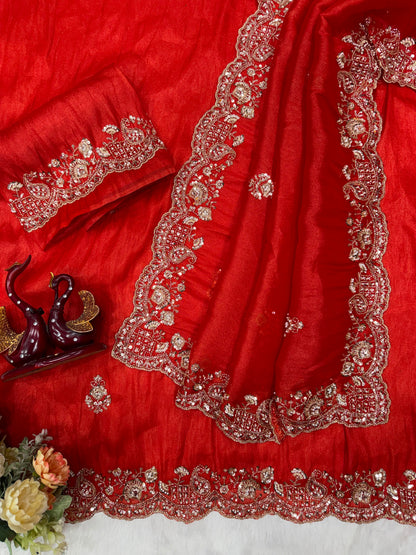 Premium Soft Tissue Saree with Heavy Moti & Beads Embroidery Work