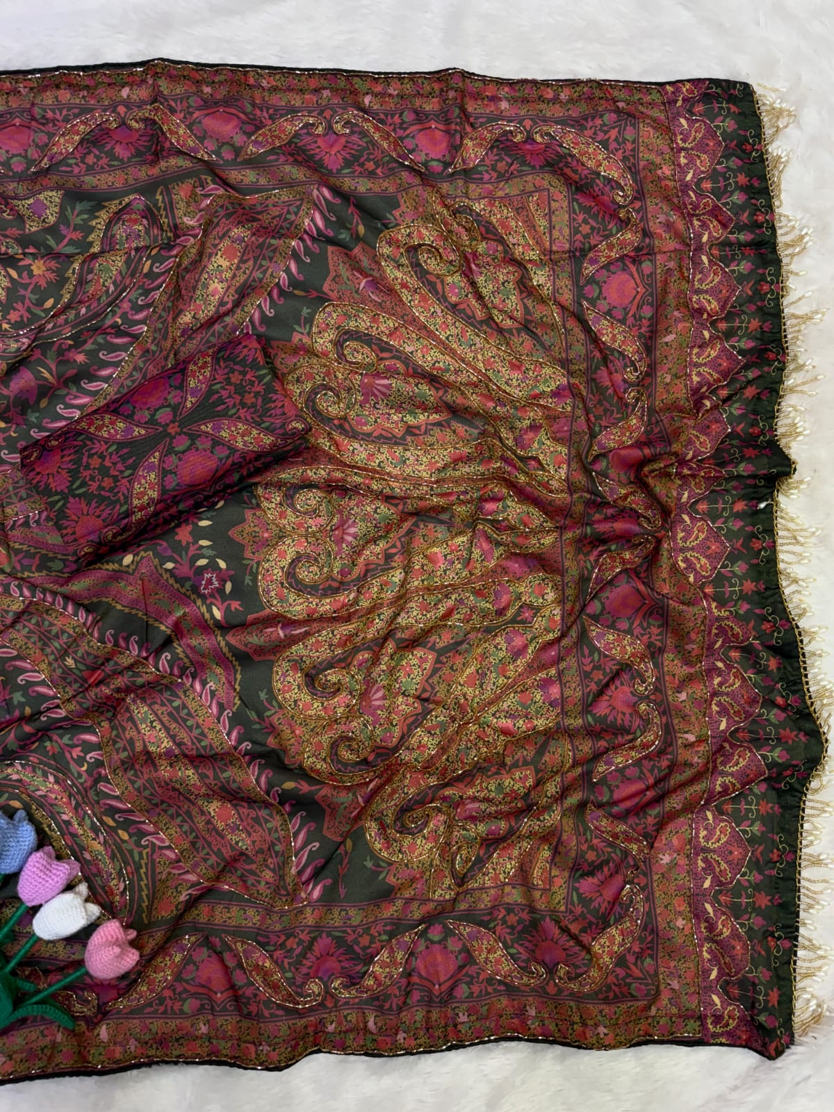Premium Soft Cosmo Silk Saree with Katdana & Mirror Handwork