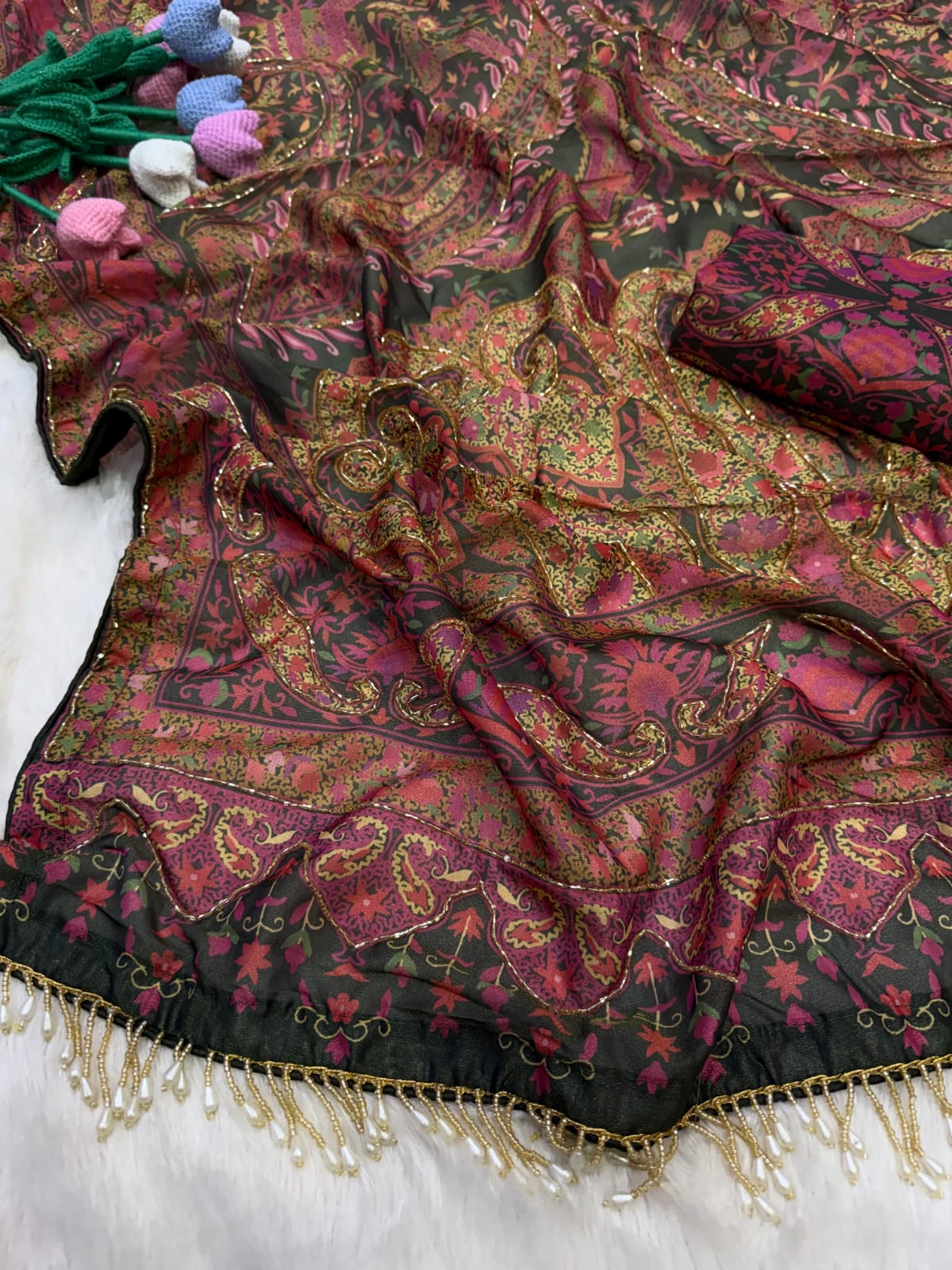 Premium Soft Cosmo Silk Saree with Katdana & Mirror Handwork