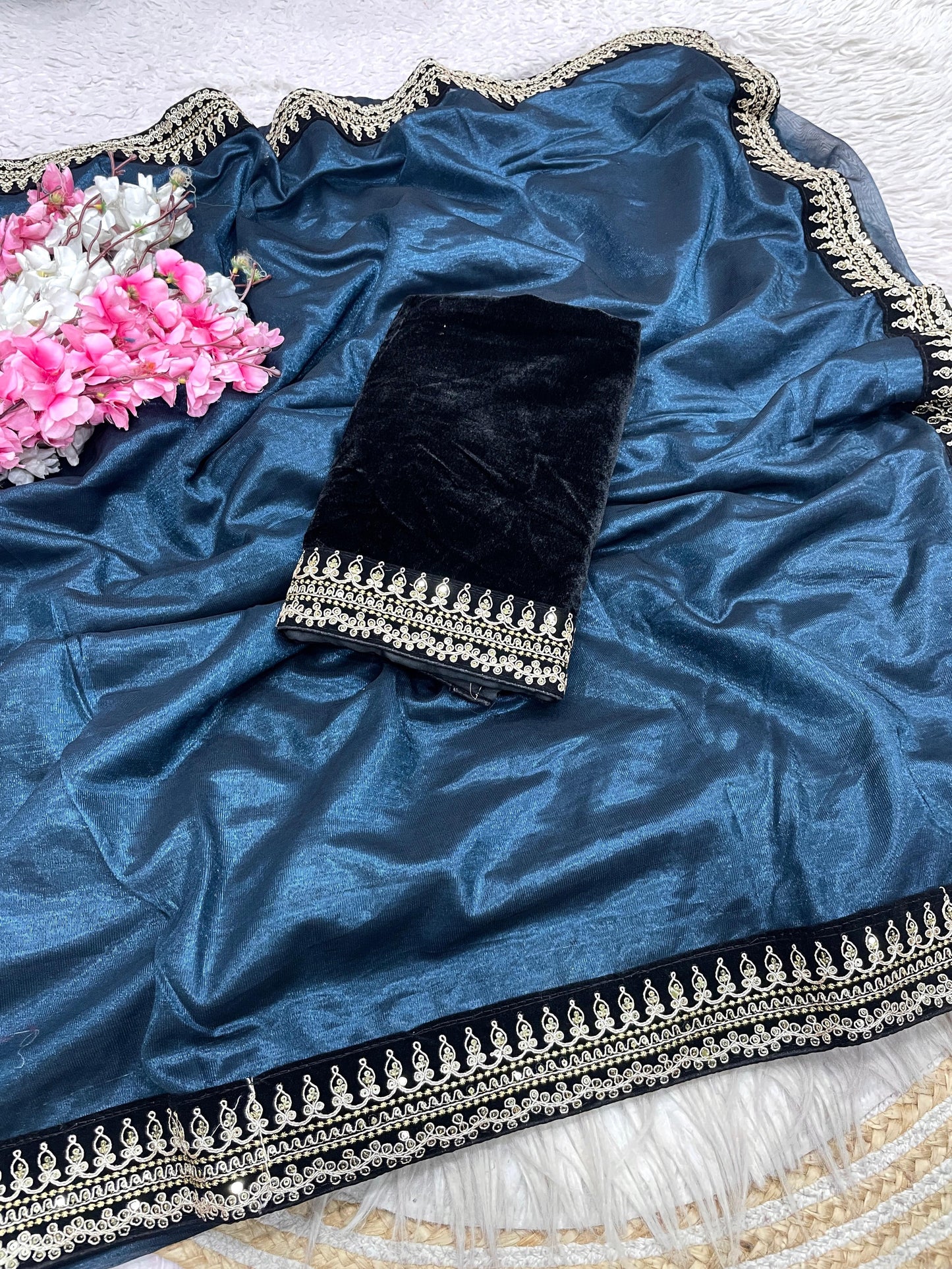 Premium Soft Twill Net Saree with Coding Embroidery & Rich Lace Border