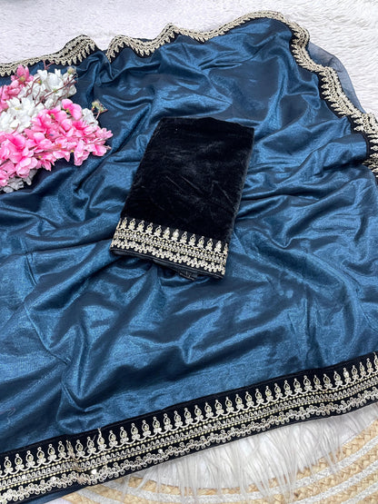 Premium Soft Twill Net Saree with Coding Embroidery & Rich Lace Border
