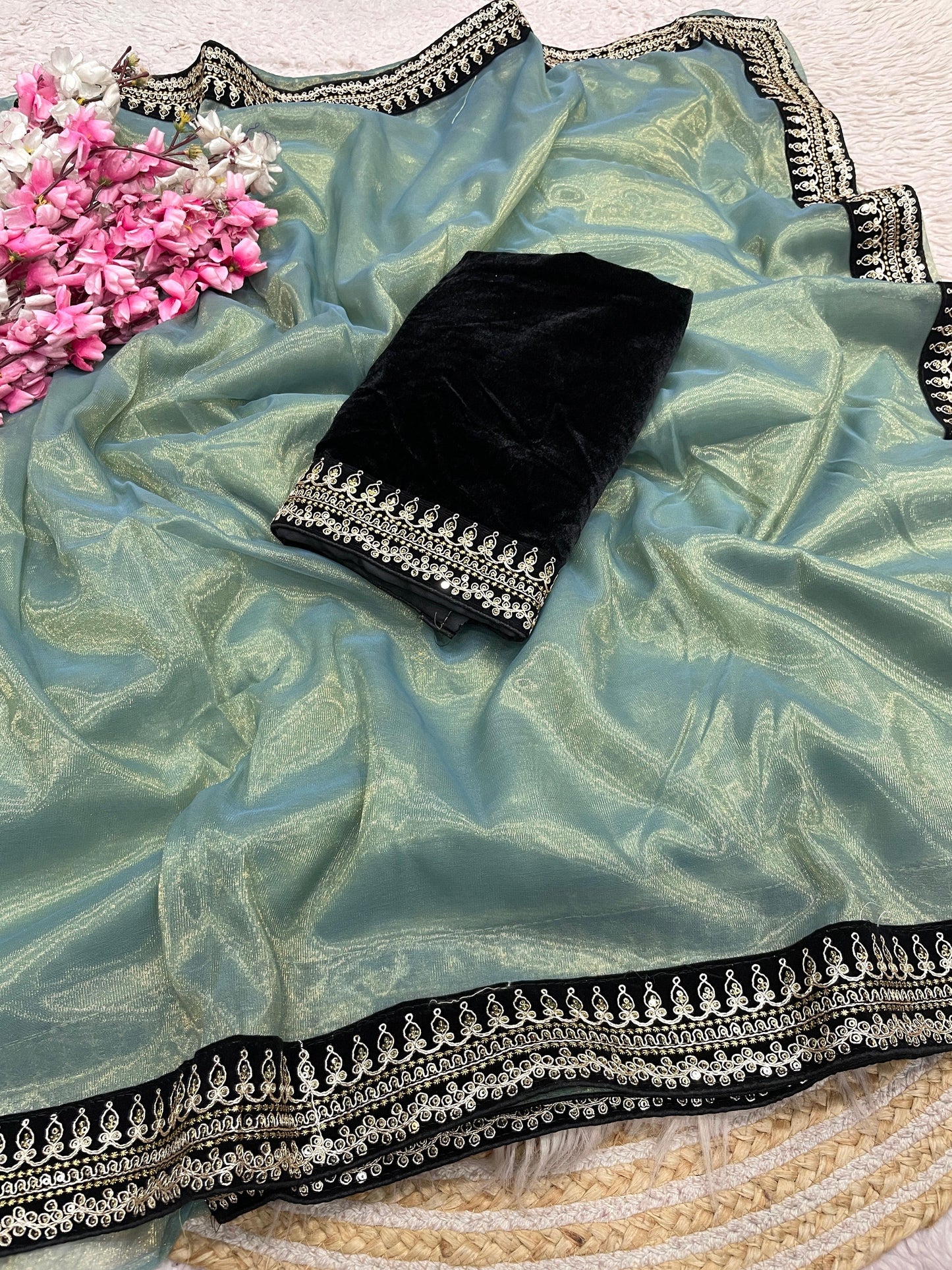 Premium Soft Twill Net Saree with Coding Embroidery & Rich Lace Border