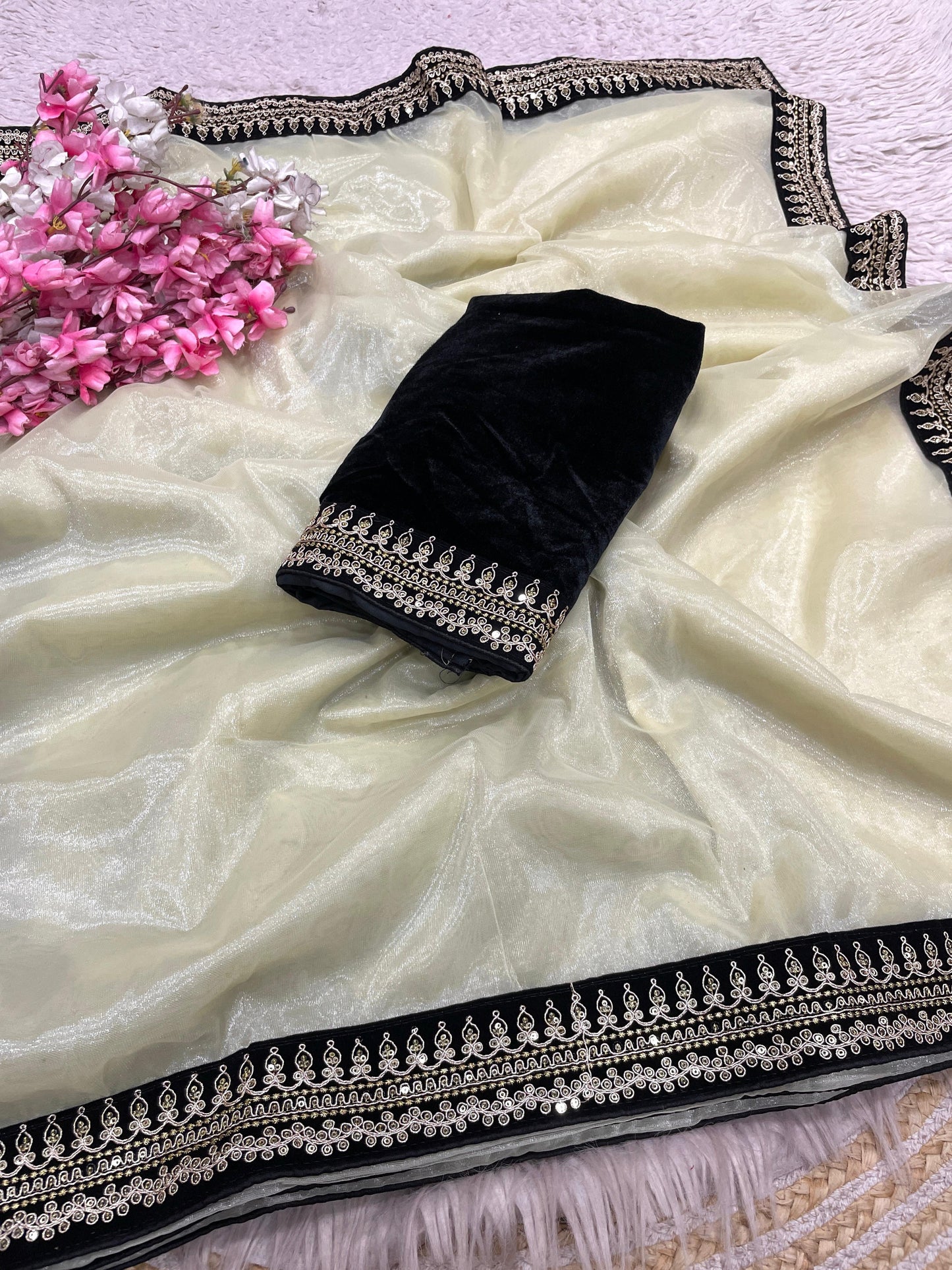 Premium Soft Twill Net Saree with Coding Embroidery & Rich Lace Border
