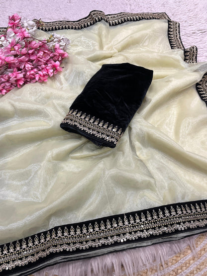 Premium Soft Twill Net Saree with Coding Embroidery & Rich Lace Border