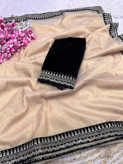 Premium Soft Twill Net Saree with Coding Embroidery & Rich Lace Border