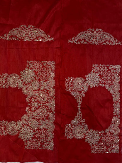 Premium Ivory Organza Saree with Rich Red & Beige Embroidered Border