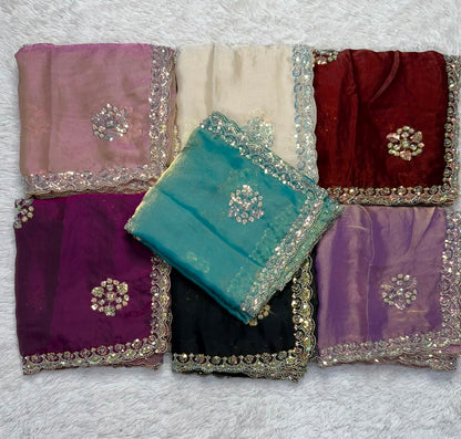 Graceful Party Wear Soft Silk Saree with Floral Embroidery Motifs