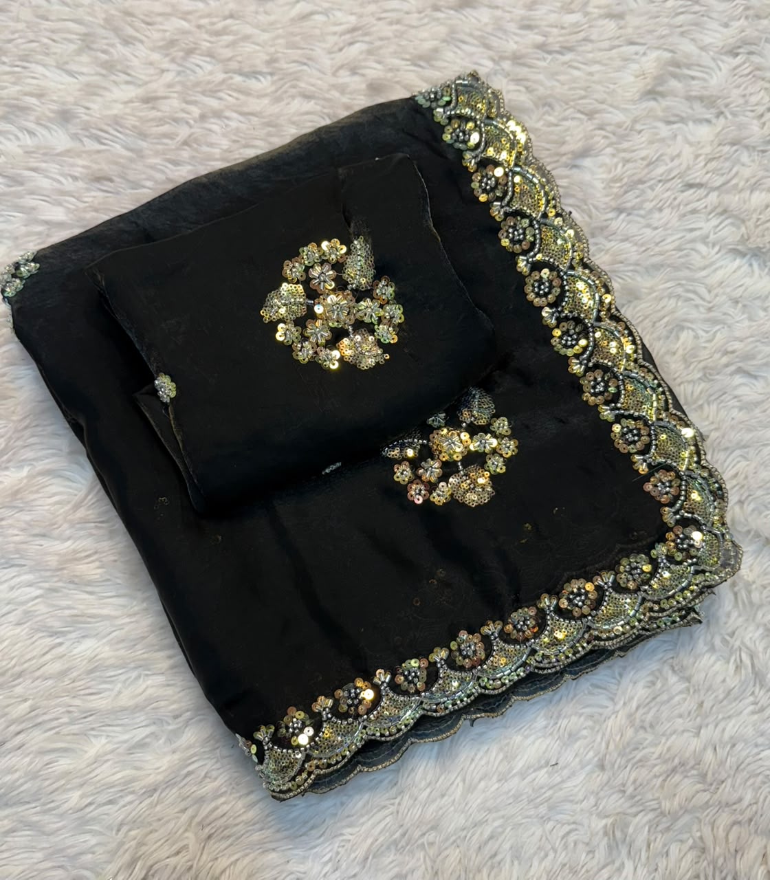 Graceful Party Wear Soft Silk Saree with Floral Embroidery Motifs