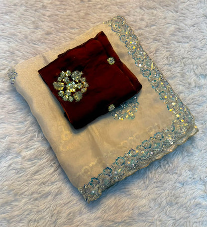 Graceful Party Wear Soft Silk Saree with Floral Embroidery Motifs