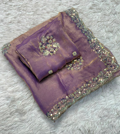Graceful Party Wear Soft Silk Saree with Floral Embroidery Motifs