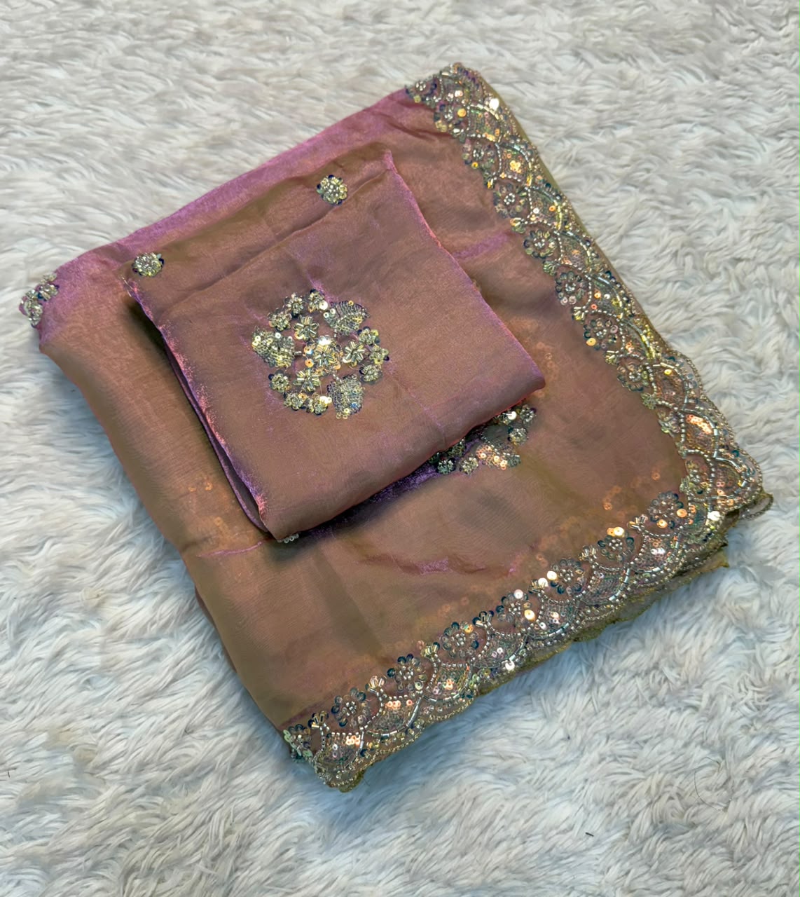 Graceful Party Wear Soft Silk Saree with Floral Embroidery Motifs