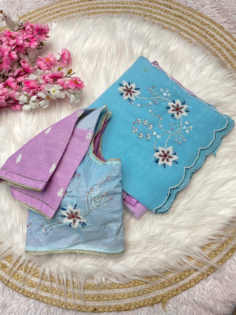 Premium Crunchy Chiffon Saree with Khatli Cutdana Handwork