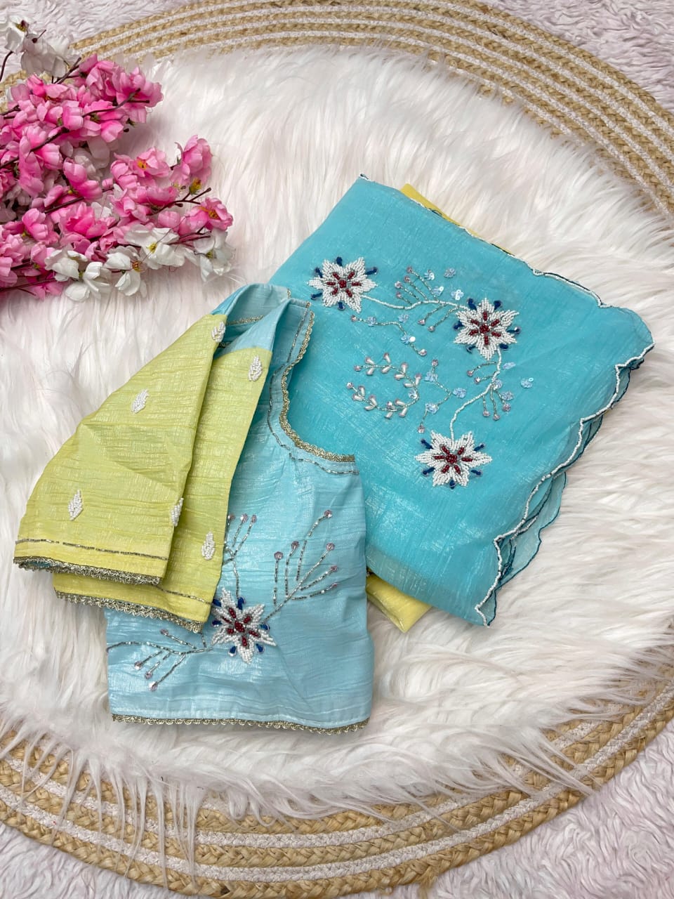 Premium Crunchy Chiffon Saree with Khatli Cutdana Handwork