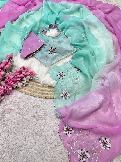 Premium Crunchy Chiffon Saree with Khatli Cutdana Handwork