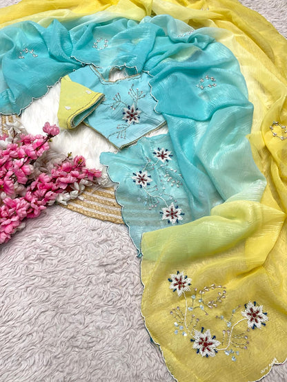 Premium Crunchy Chiffon Saree with Khatli Cutdana Handwork