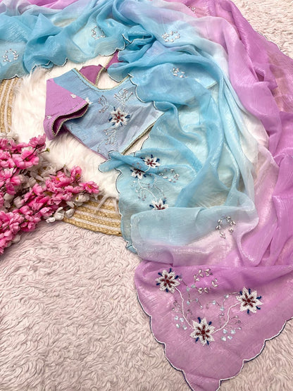 Premium Crunchy Chiffon Saree with Khatli Cutdana Handwork
