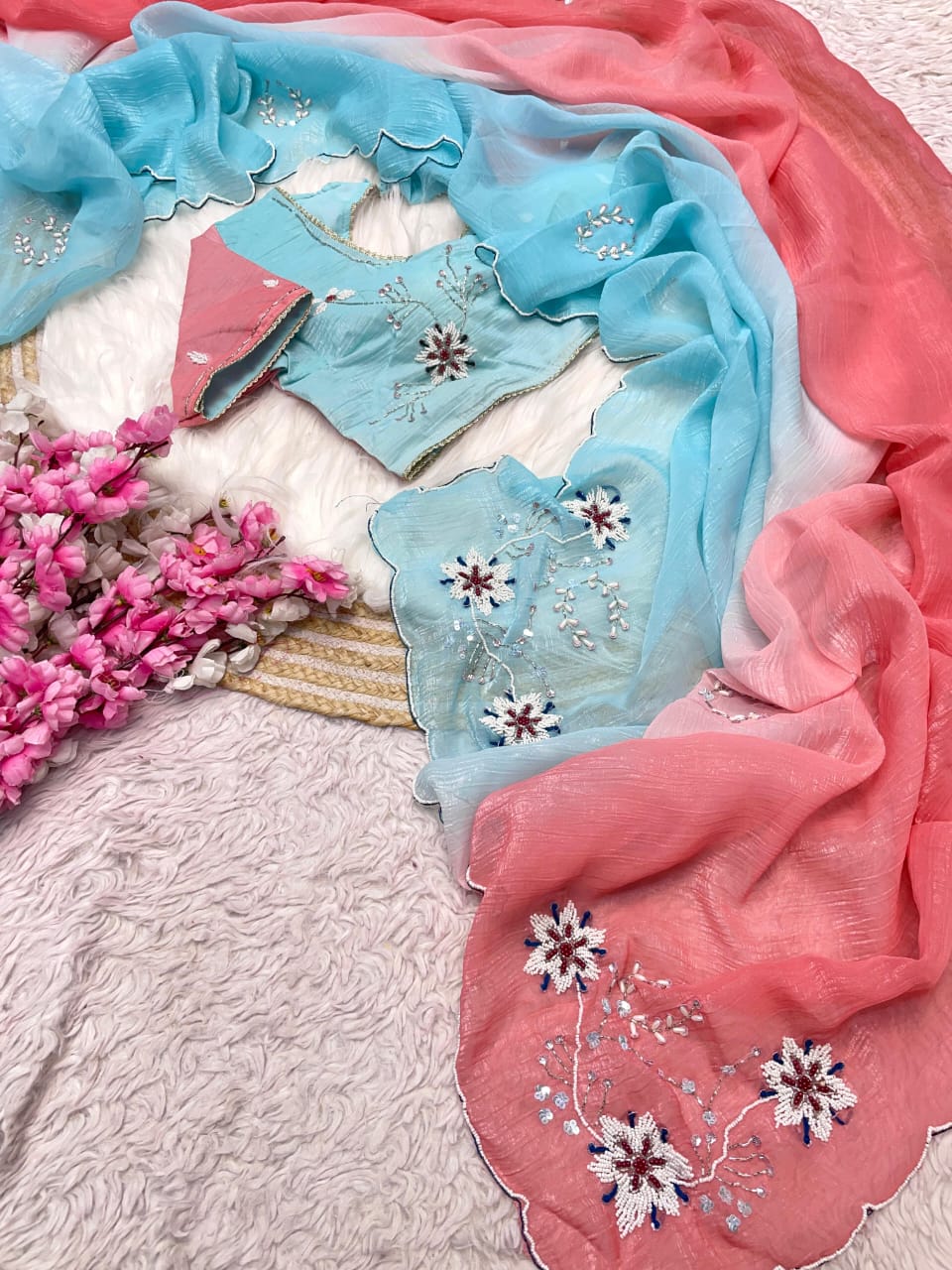 Premium Crunchy Chiffon Saree with Khatli Cutdana Handwork