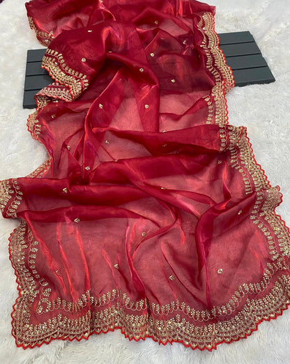 Premium Pure Soft Zimmy Choo Silk Saree with C-Pallu Embroidery
