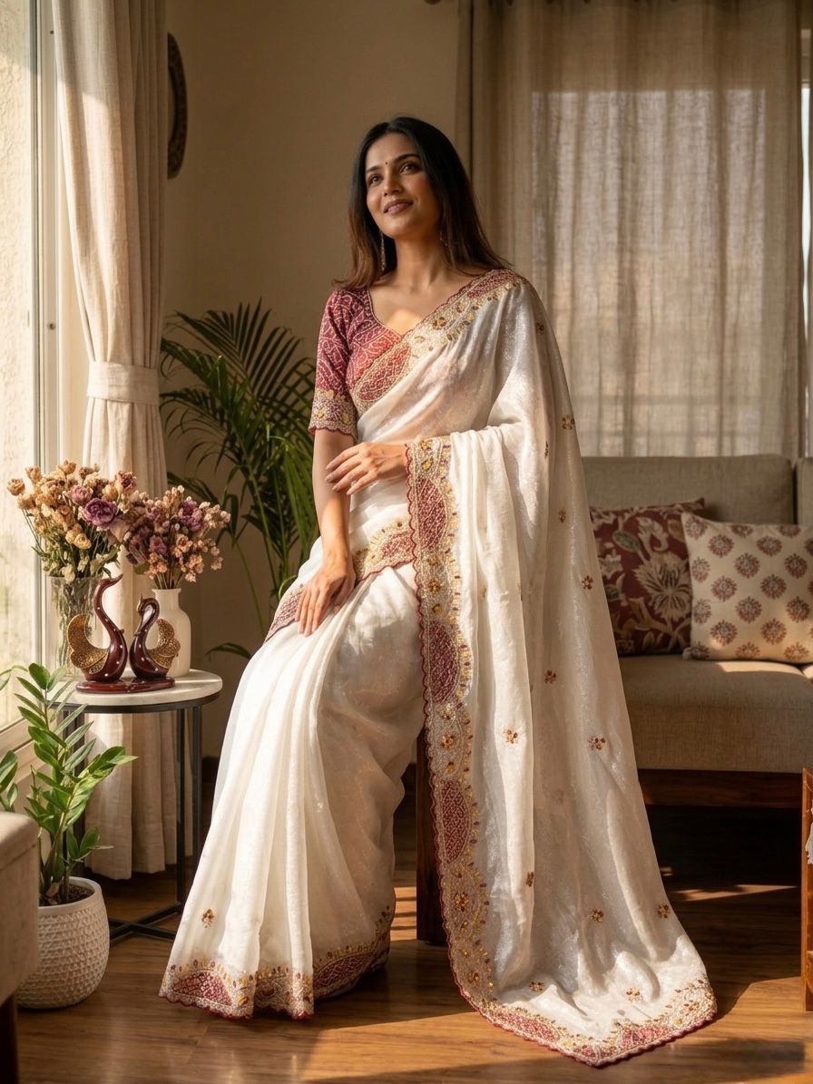 Designer Soft Crunchy Saree with Elegant Aplic Work