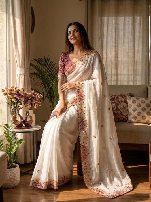 Designer Soft Crunchy Saree with Elegant Aplic Work