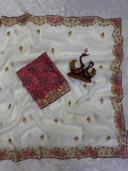 Designer Soft Crunchy Saree with Elegant Aplic Work
