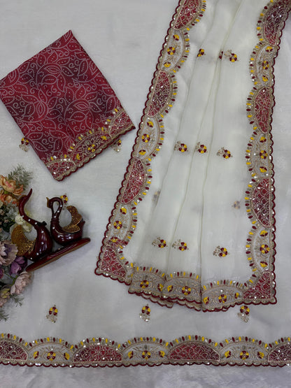 Designer Soft Crunchy Saree with Elegant Aplic Work