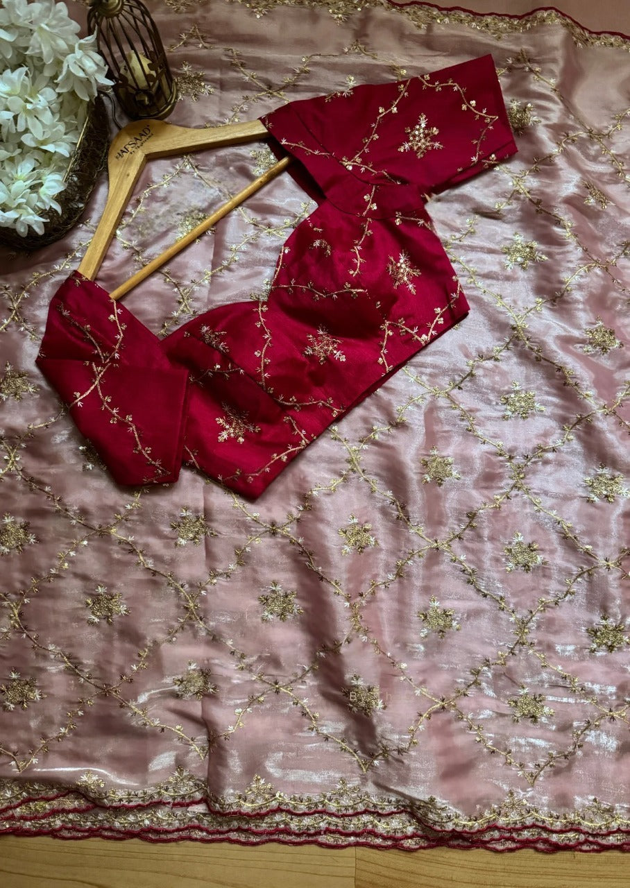 Premium Fendy Satin Saree with Heavy Embroidery & Sequins Work