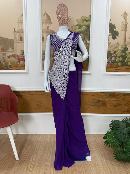 Party Wear Heavy Georgette Saree with Designer Stitched Blouse