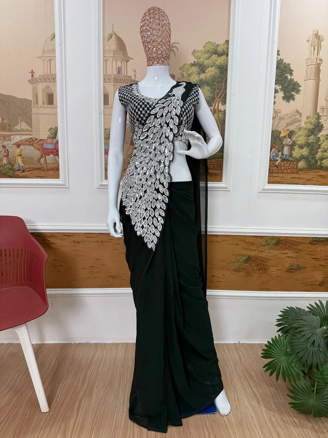 Party Wear Heavy Georgette Saree with Designer Stitched Blouse