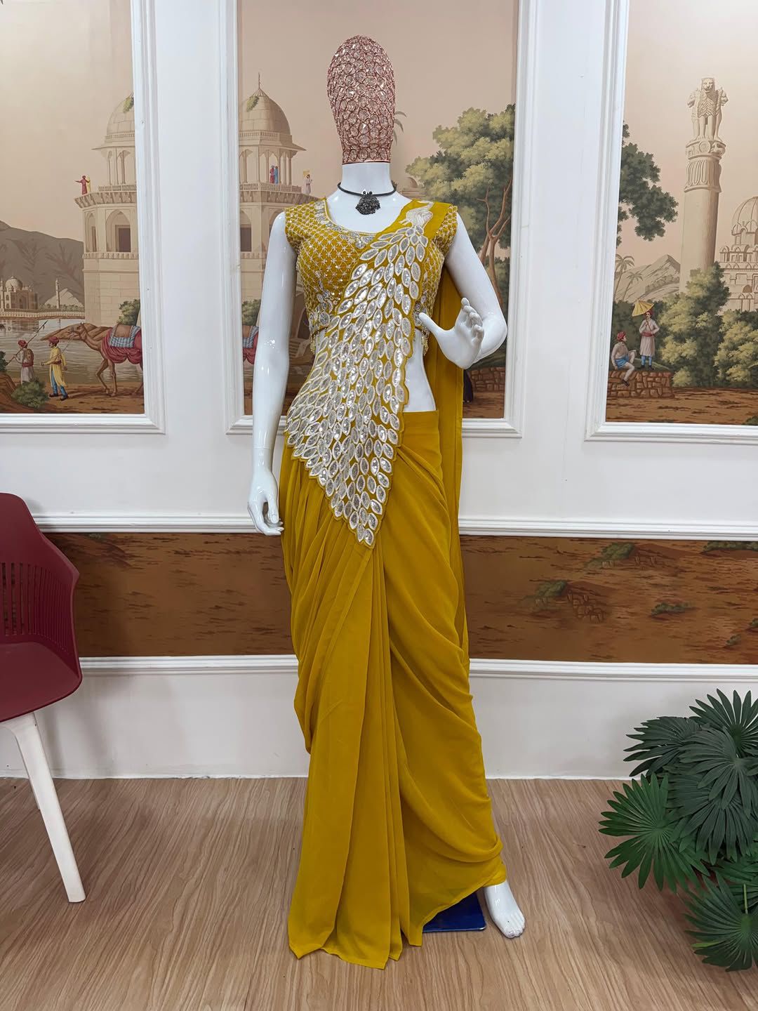 Party Wear Heavy Georgette Saree with Designer Stitched Blouse