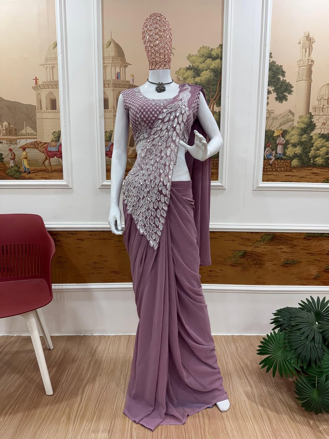 Party Wear Heavy Georgette Saree with Designer Stitched Blouse
