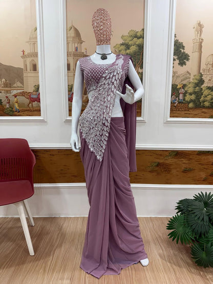 Party Wear Heavy Georgette Saree with Designer Stitched Blouse