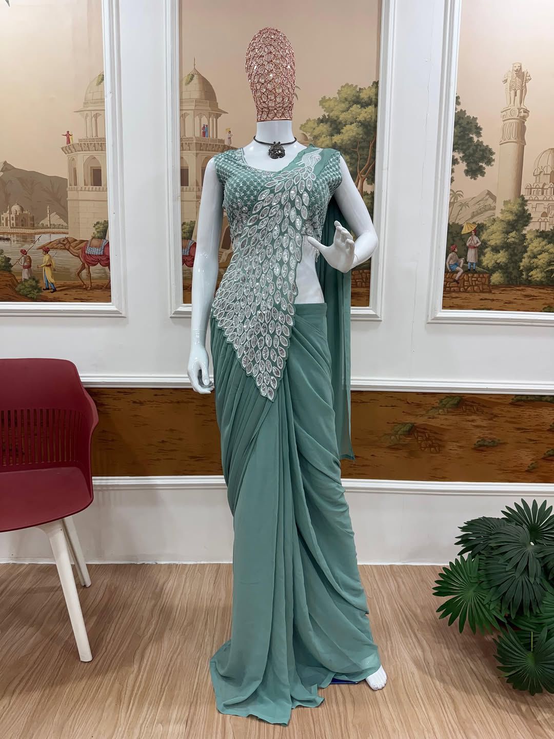 Party Wear Heavy Georgette Saree with Designer Stitched Blouse