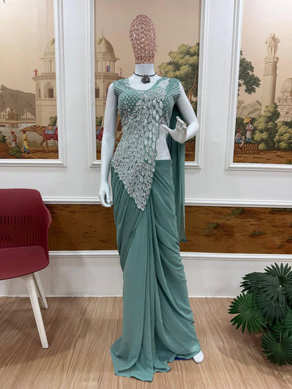 Party Wear Heavy Georgette Saree with Designer Stitched Blouse