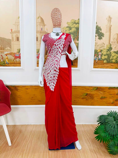 Party Wear Heavy Georgette Saree with Designer Stitched Blouse