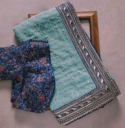 Exclusive Heavy Georgette Saree with Rich Embroidery & Tapeta Silk Blouse