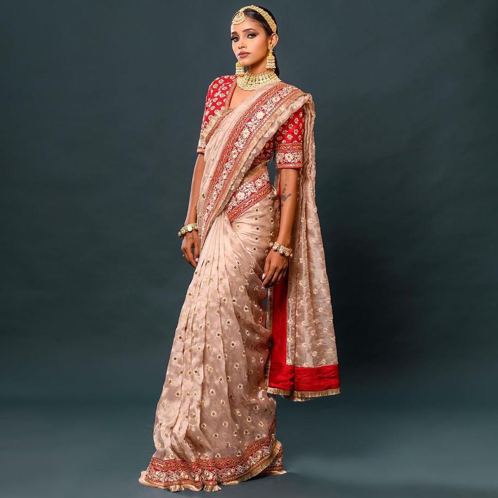 Designer Organza Silk Saree with 5mm & 7mm Embroidery Work