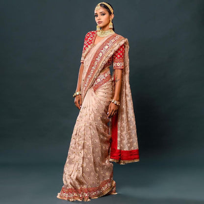 Designer Organza Silk Saree with 5mm & 7mm Embroidery Work