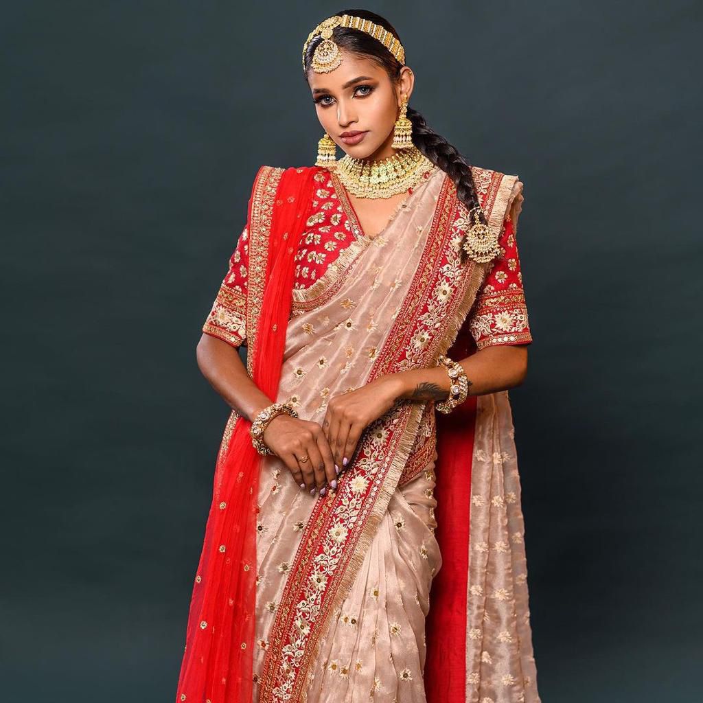 Designer Organza Silk Saree with 5mm & 7mm Embroidery Work